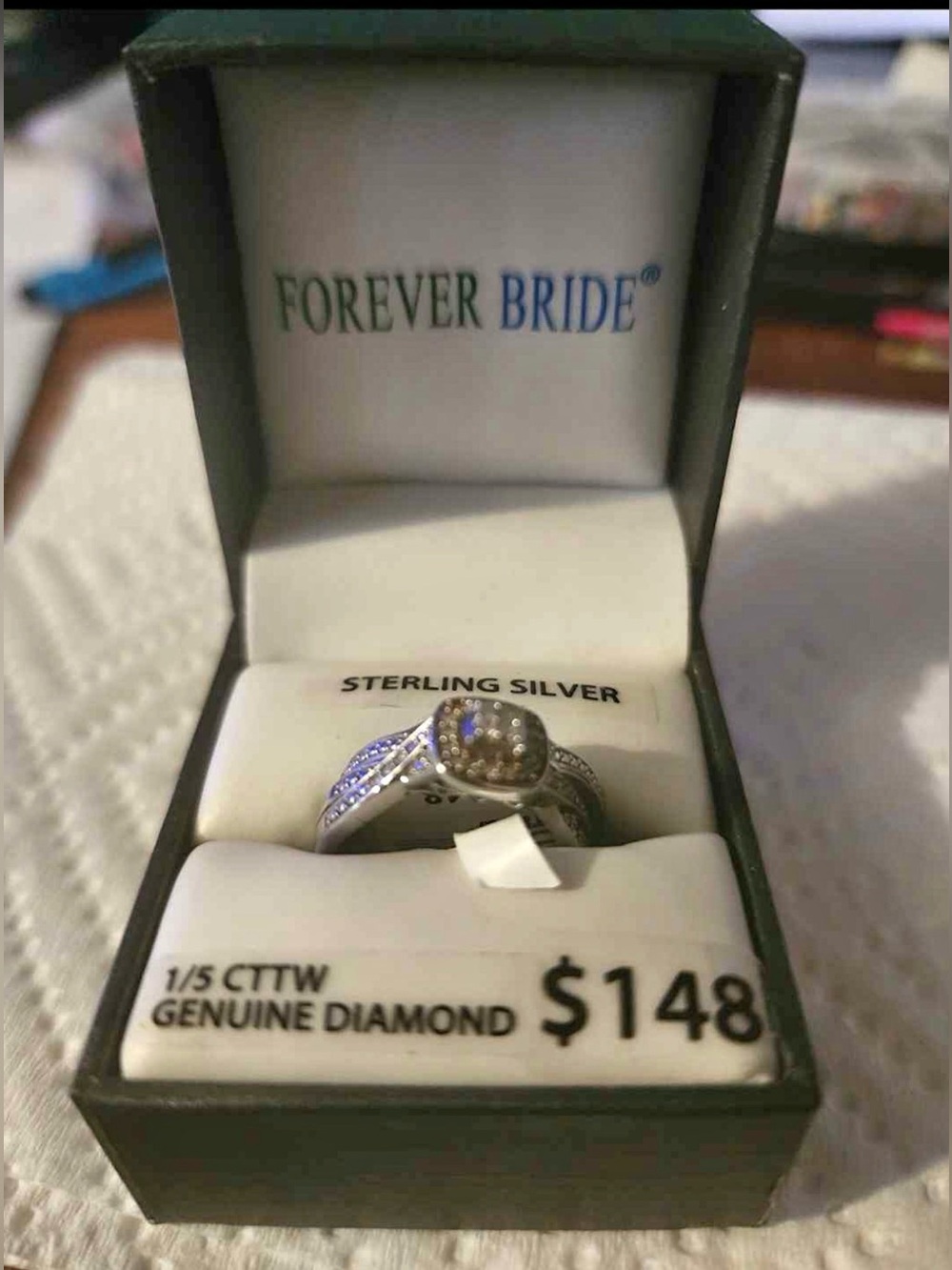 Forever Bride Sterling Silver Halo Ring with White Genuine Diamond Accent Stones